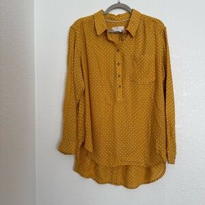 Anthropologie Mustard Yellow Button-Front Cross-Stitch Blouse